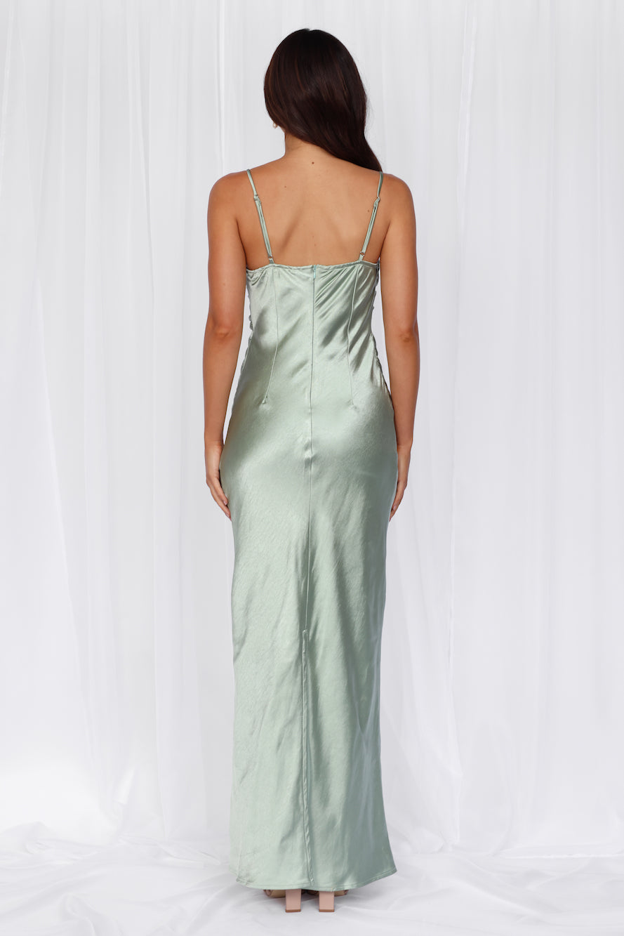 HELLO MOLLY The Madeline Cowl Satin Maxi Dress Sage