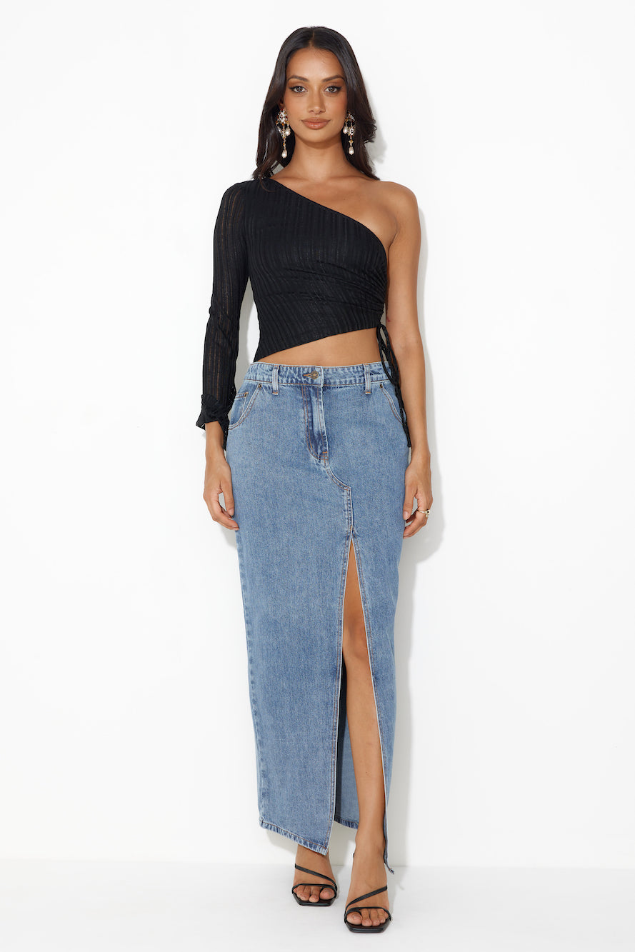 Brunch Groove One Shoulder Top Black