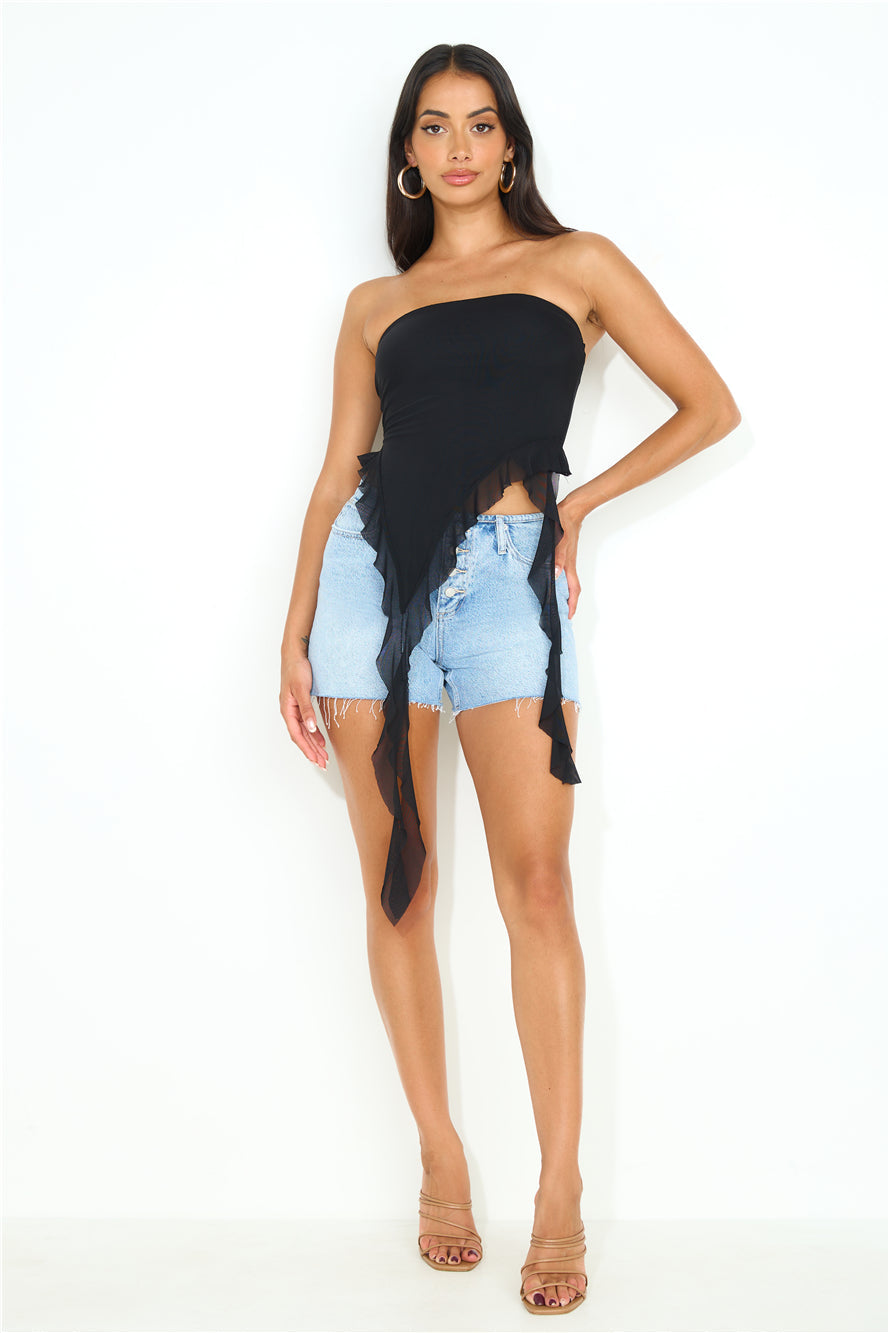New York Trends Strapless Mesh Frill Top Black