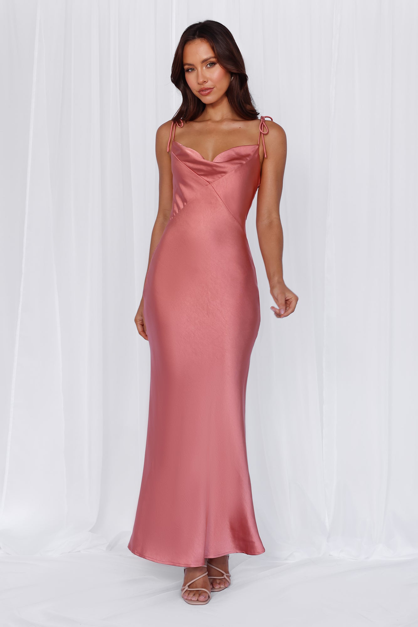 HELLO MOLLY The Penelope Cowl Satin Maxi Dress Rose