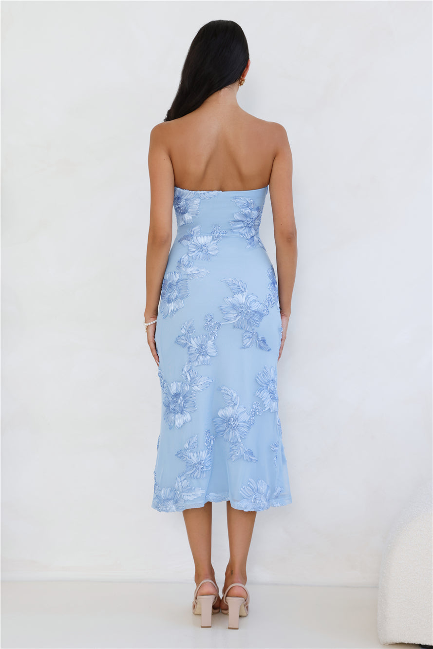 Seraphic Strapless Mesh Midi Dress Blue