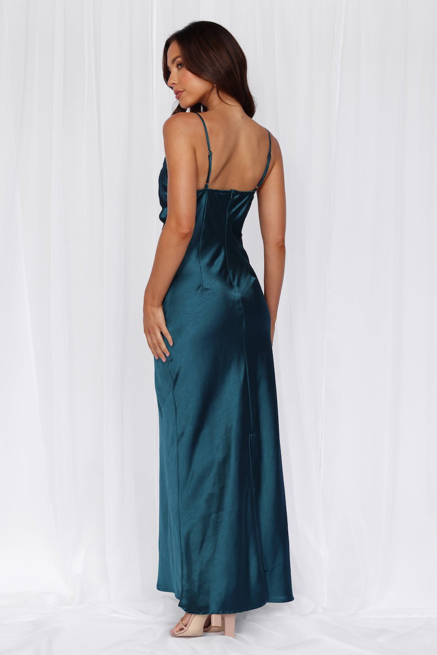 HELLO MOLLY The Madeline Cowl Satin Maxi Dress Teal