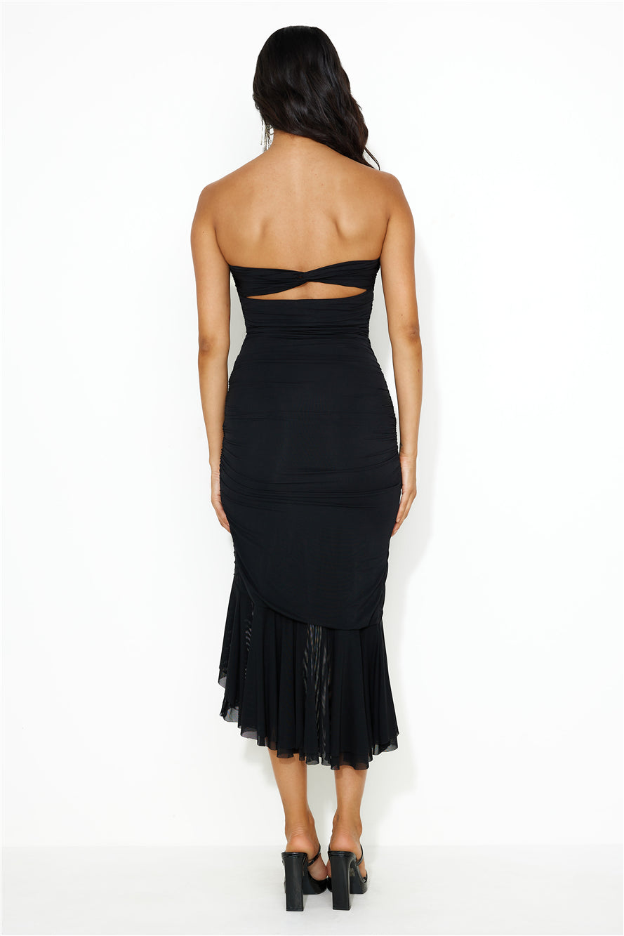 She's Adored Strapless Mesh Midi Dress Black
