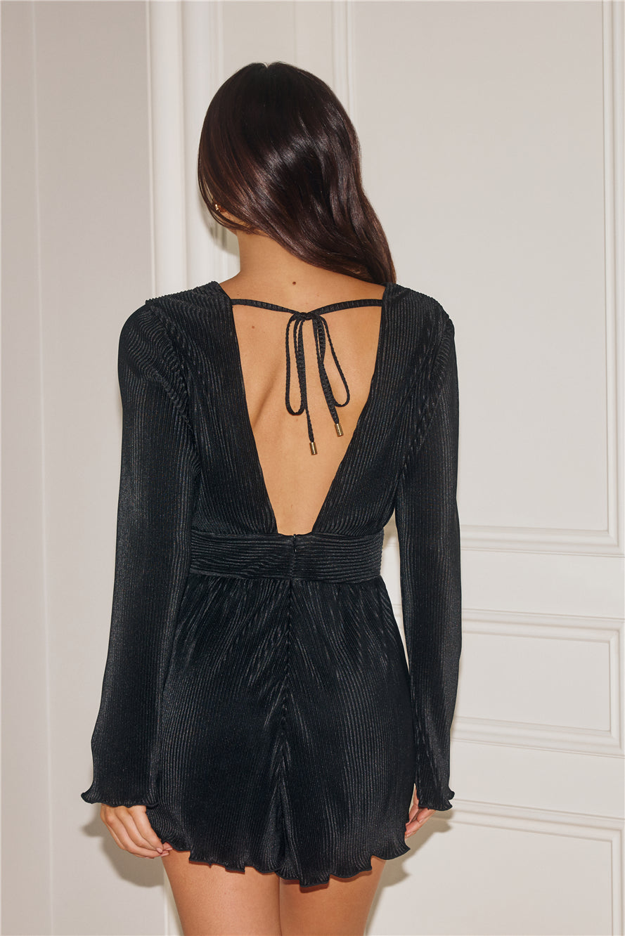 Seen At The Afterparty Plisse Romper Black