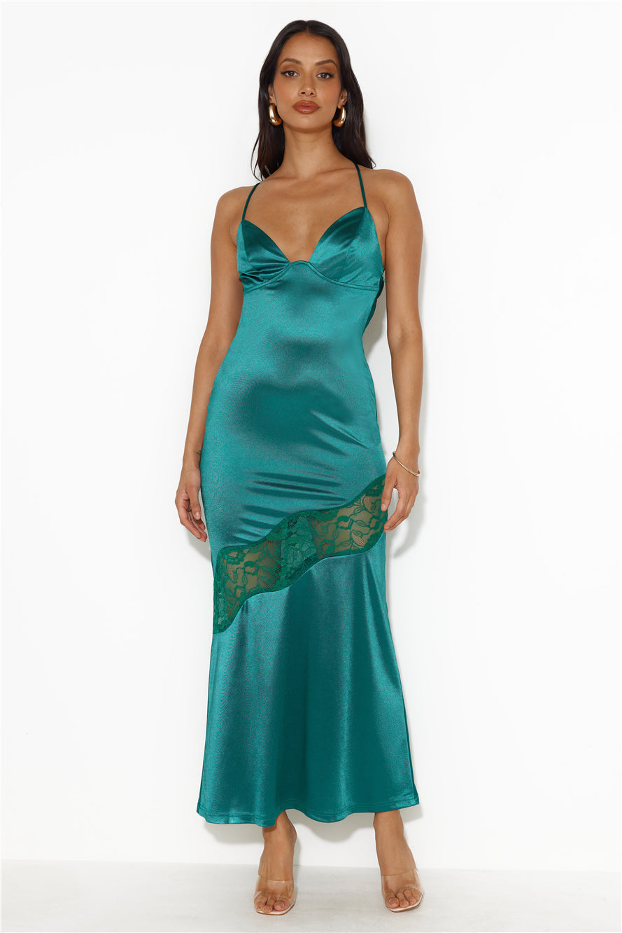 Formal Retreat Satin Maxi Dress Forest Green