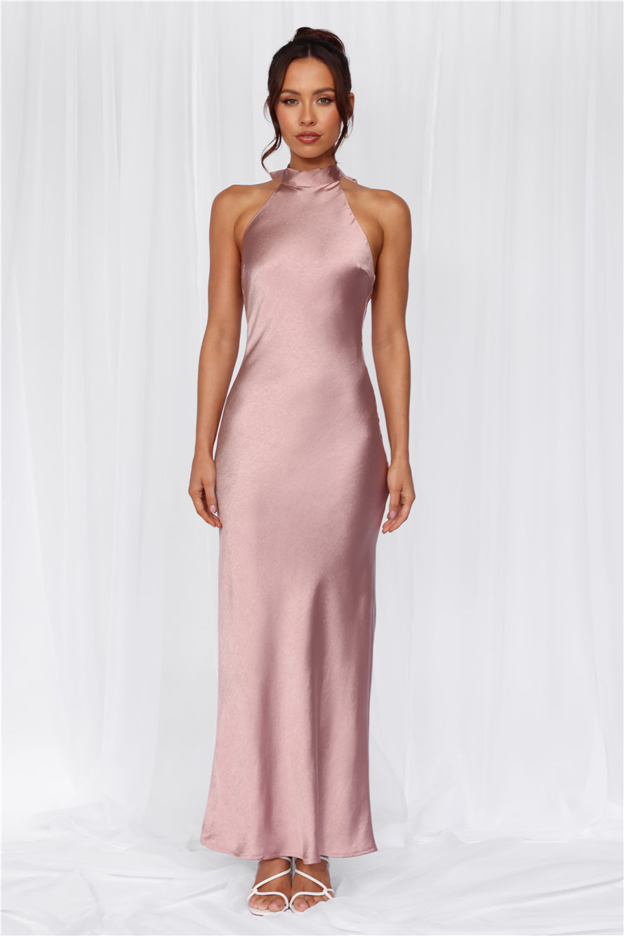 The Cleo Halter Satin Maxi Dress Dusty Pink