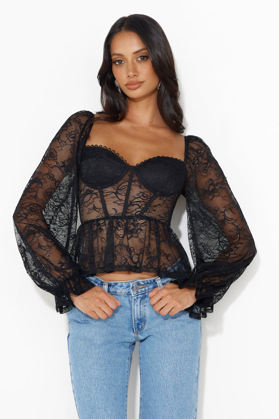 Romantic Story Lace Crop Top Black