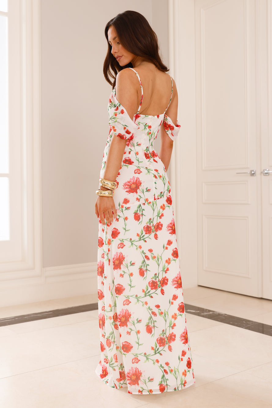 Rose Reverie Off Shoulder Maxi Dress White