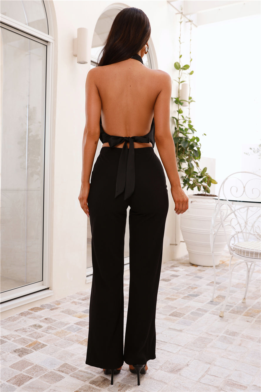 Pippin Satin Halter Crop Top Black