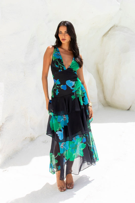 Rosewater Reverie Maxi Dress Black