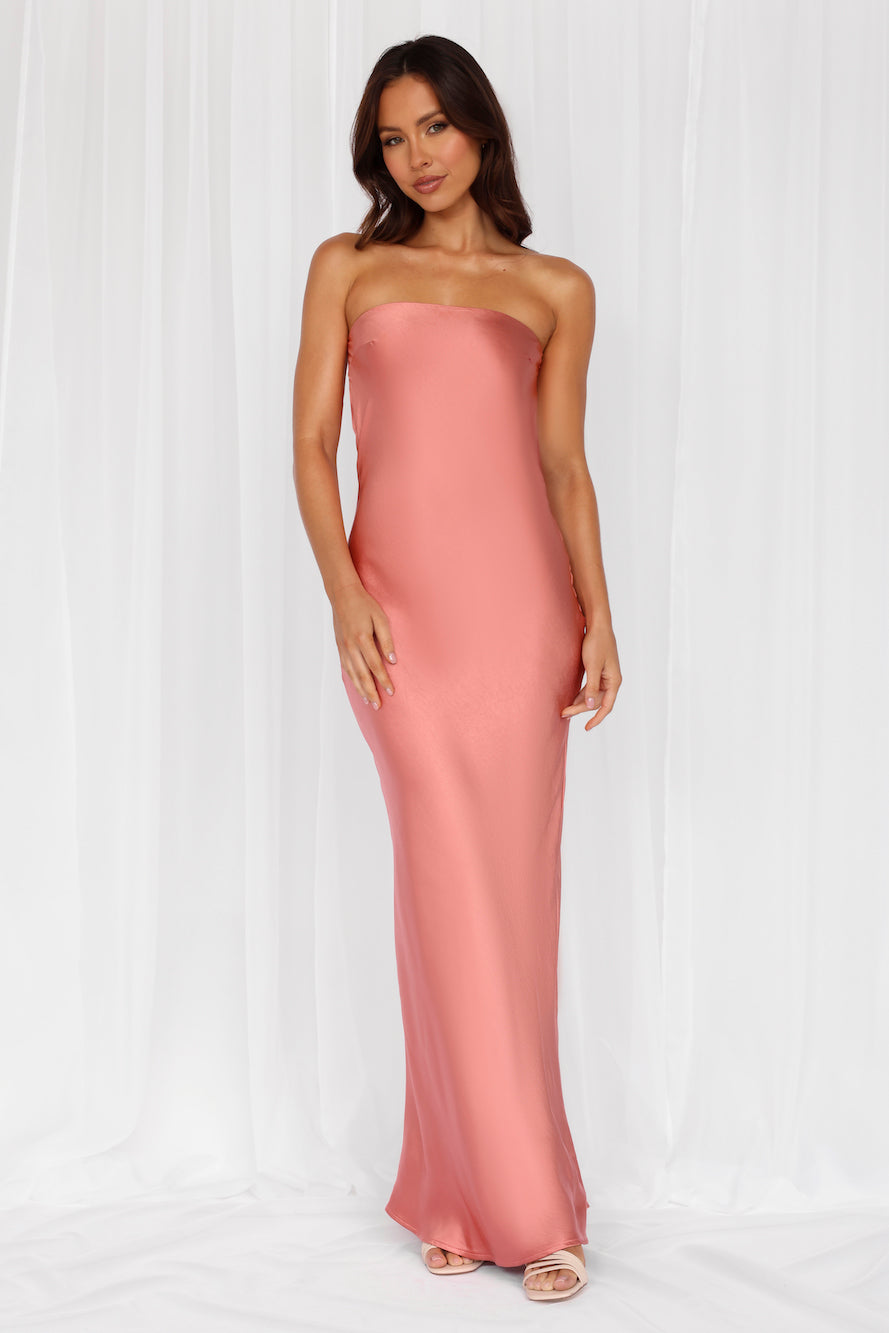 The Felicity Strapless Satin Maxi Dress Rose
