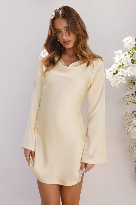 Embrace Simplicity Satin Long Sleeve Mini Dress Yellow