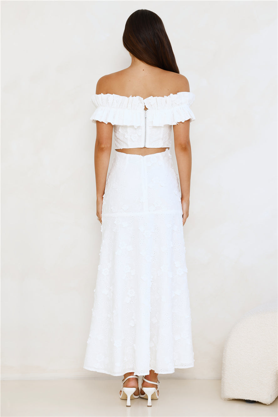 Spring Serenade Off Shoulder Maxi Dress White