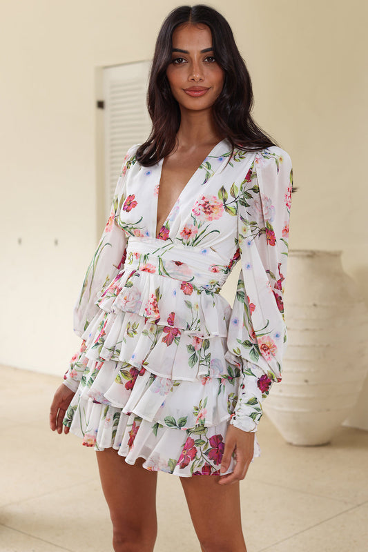 RUNAWAY Carlita Mini Dress Jaci Print White Floral