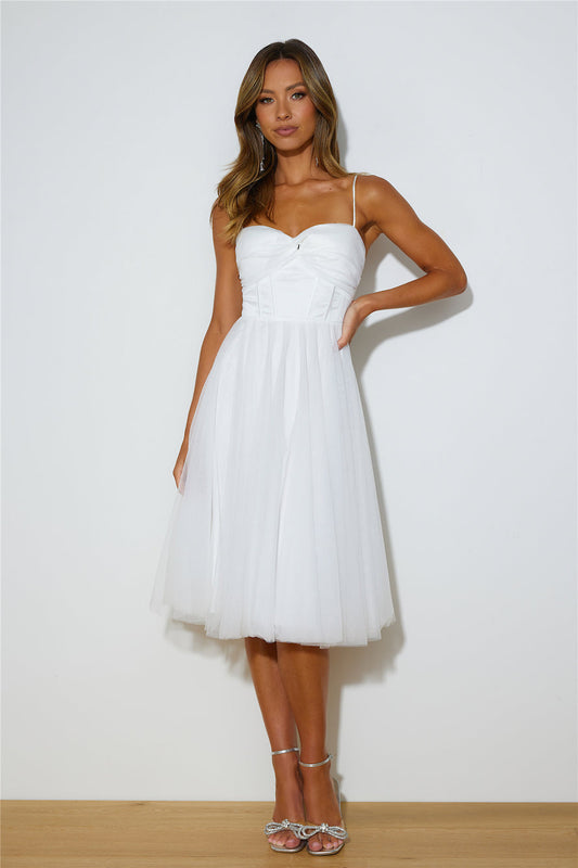 Glam Feeling Tulle Midi Dress White