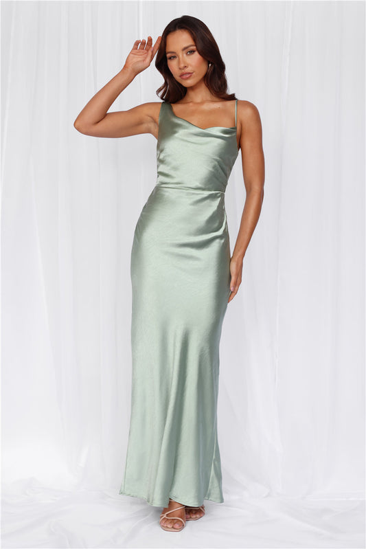 HELLO MOLLY The Madeline Cowl Satin Maxi Dress Sage