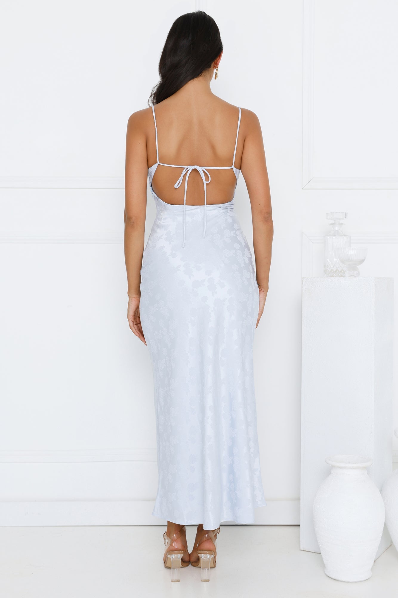 Floral Kiss Satin Maxi Dress Blue