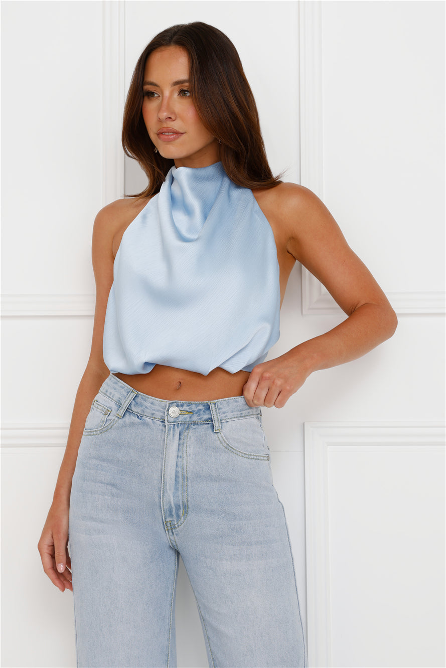 Pippin Satin Halter Crop Top Blue