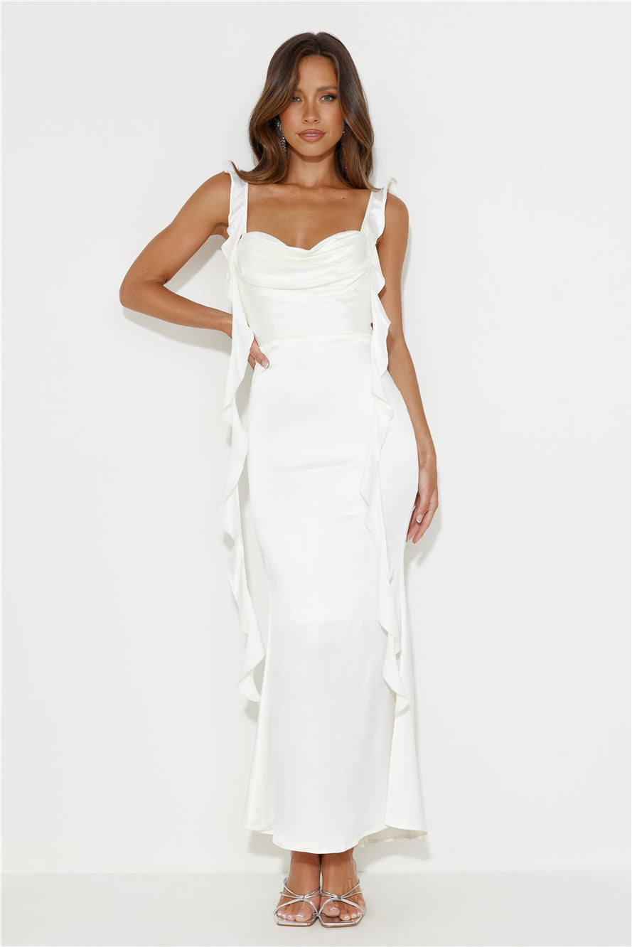 Romance High Satin Maxi Dress White