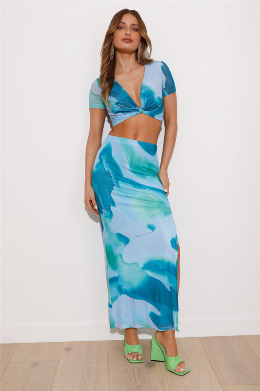 Festival Energy Mesh Maxi Skirt Blue