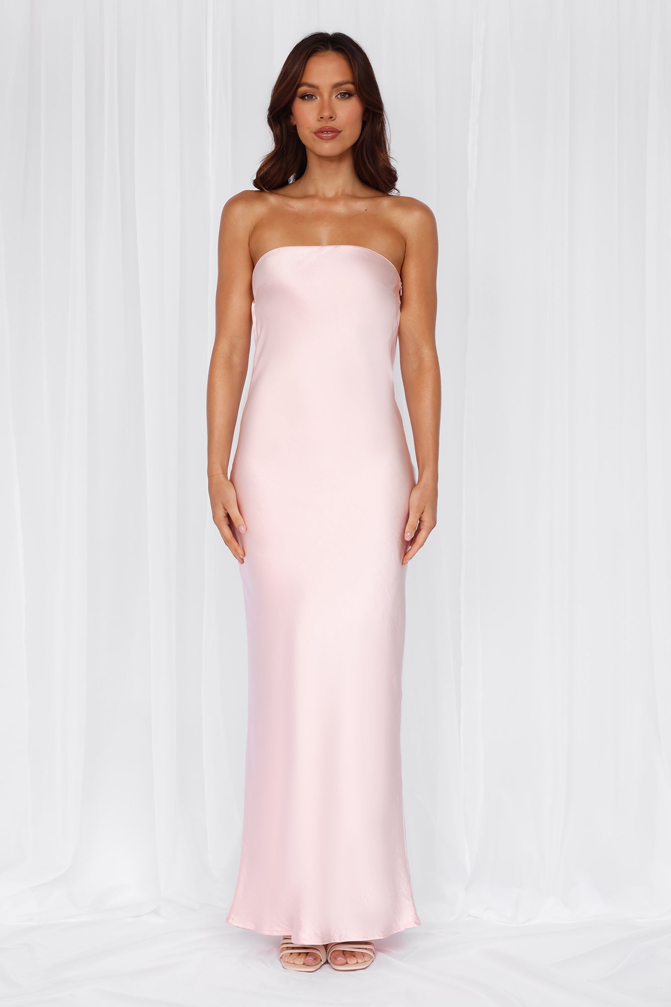 The Felicity Strapless Satin Maxi Dress Pink