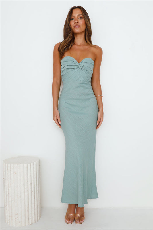 Slow Days Strapless Maxi Dress Sage