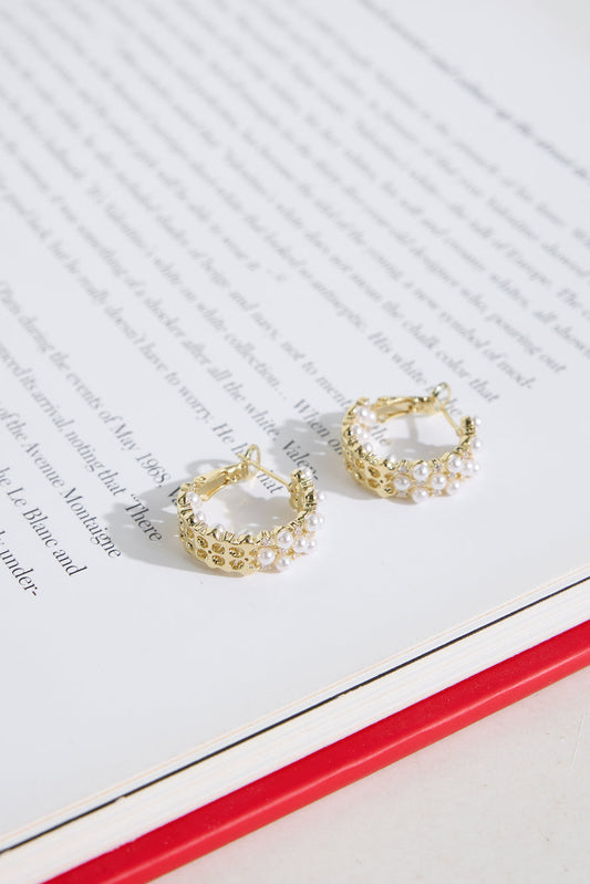 18k Gold Plated Small Pearls Hoop Earrings Gold