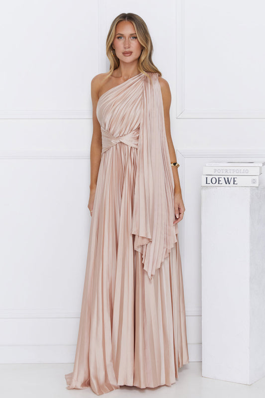 Evening Of Distinction One Shoulder Satin Maxi Dress Champagne