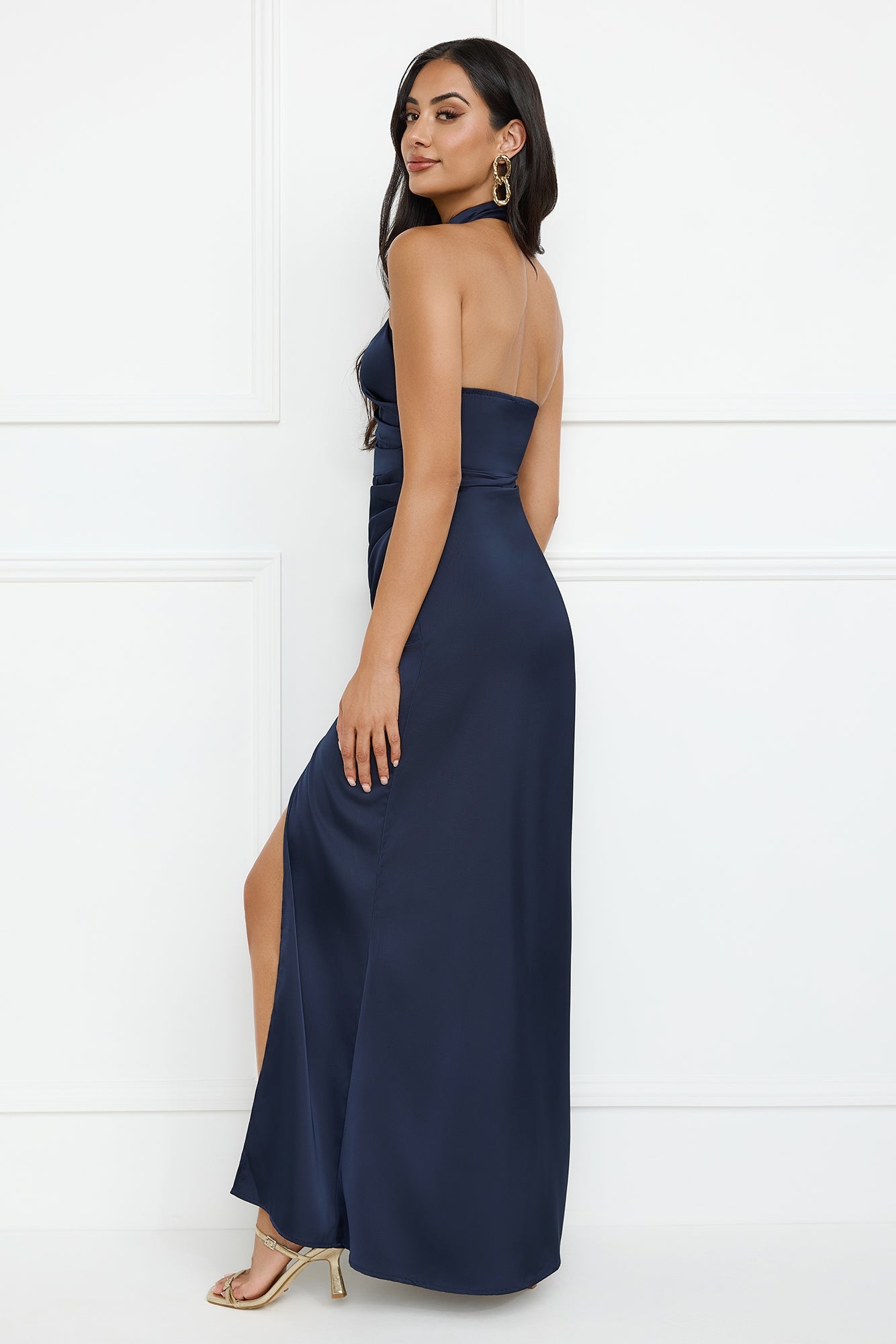 Sonnet Satin Halter Maxi Dress Navy