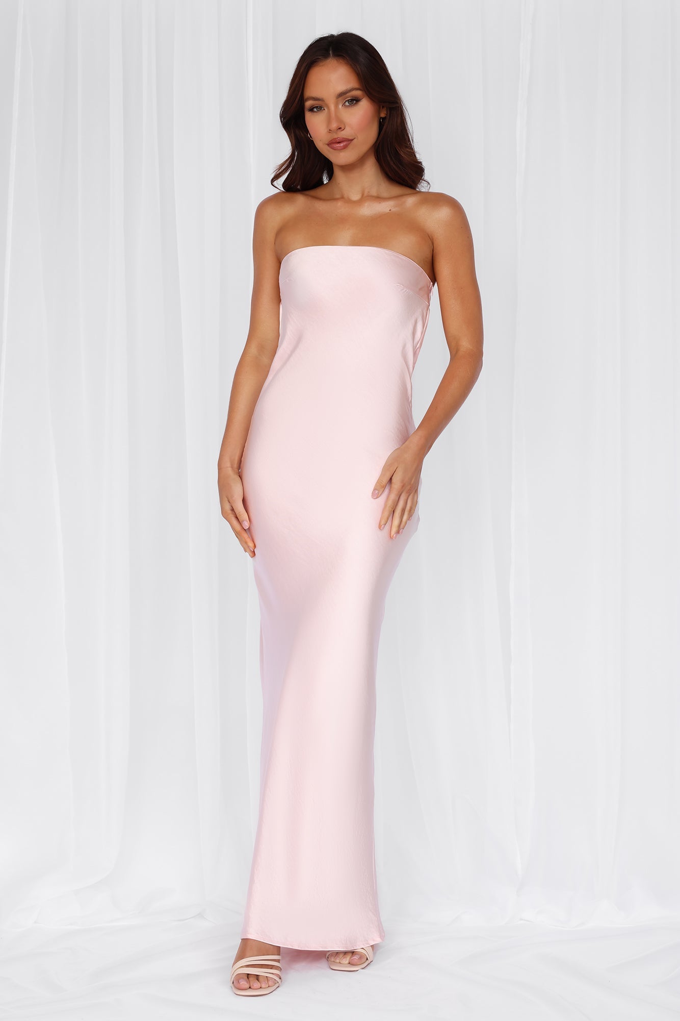The Felicity Strapless Satin Maxi Dress Pink
