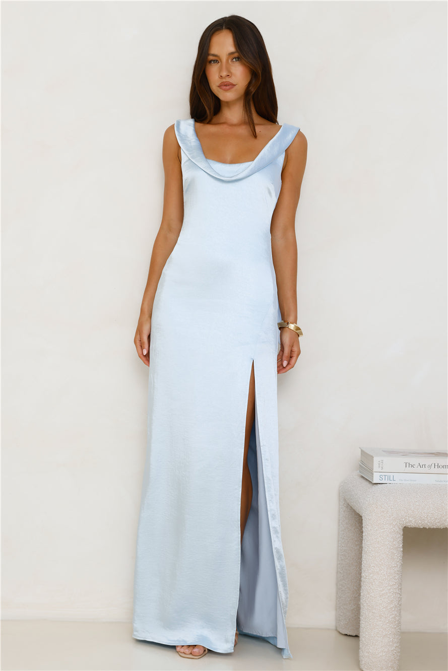 Stylish Slip Satin Maxi Dress Blue