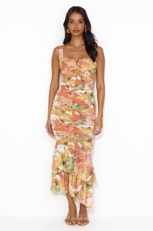 Style Perfection Mesh Maxi Dress Orange