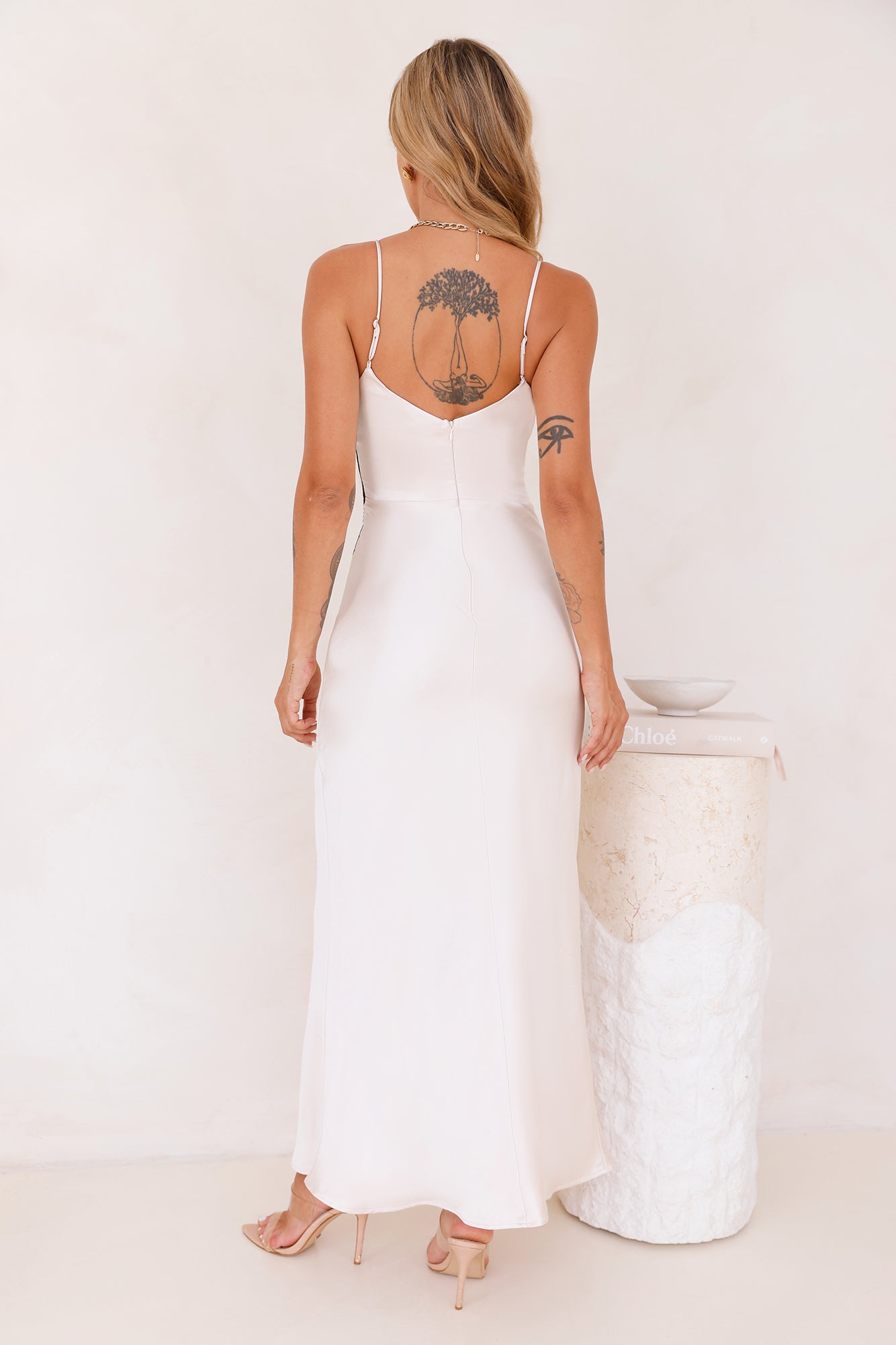 Getaway Events Satin Lace Maxi Dress Champagne