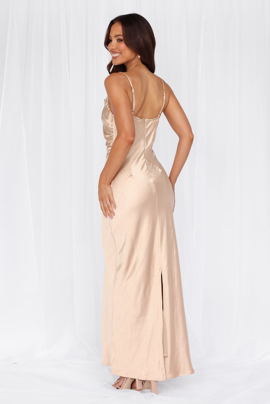 The Madeline Cowl Satin Maxi Dress Champagne