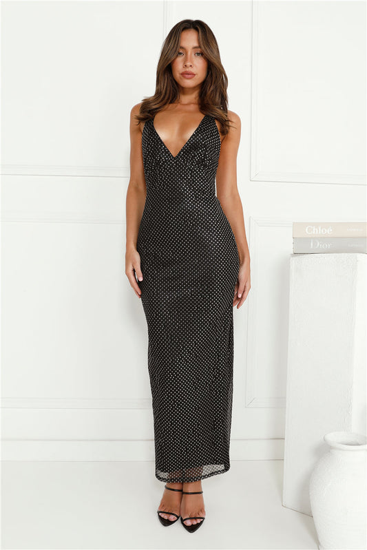 Sparks Fantasy Sequin Maxi Dress Black
