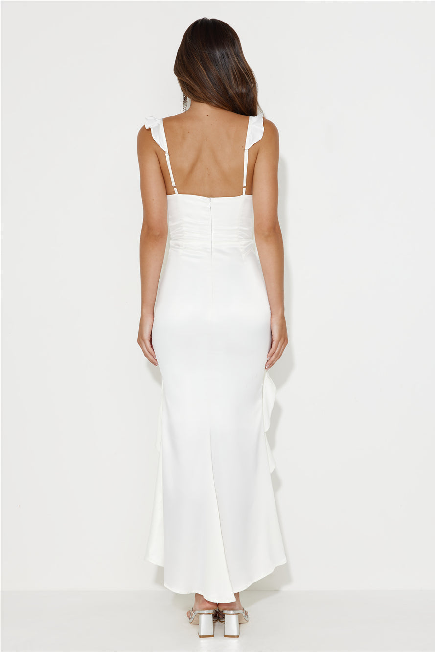 Romance High Satin Maxi Dress White