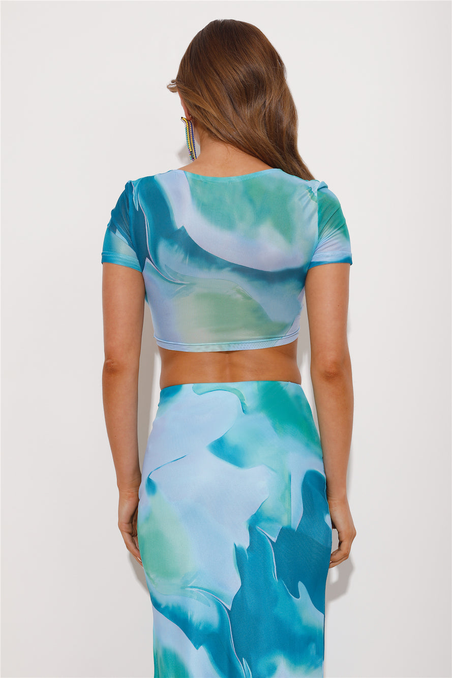 Festival Energy Mesh Crop Top Blue