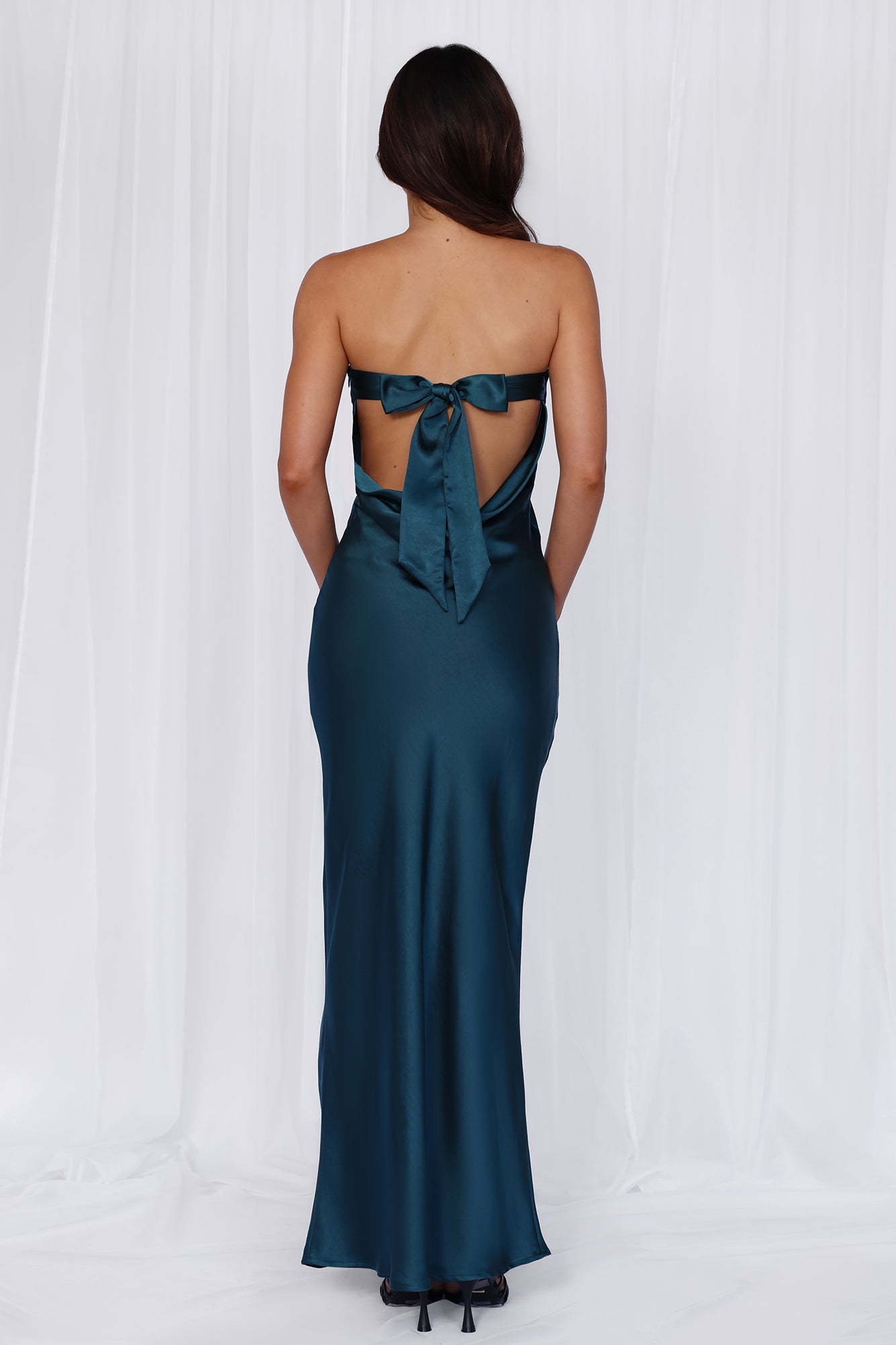 The Felicity Strapless Satin Maxi Dress Teal