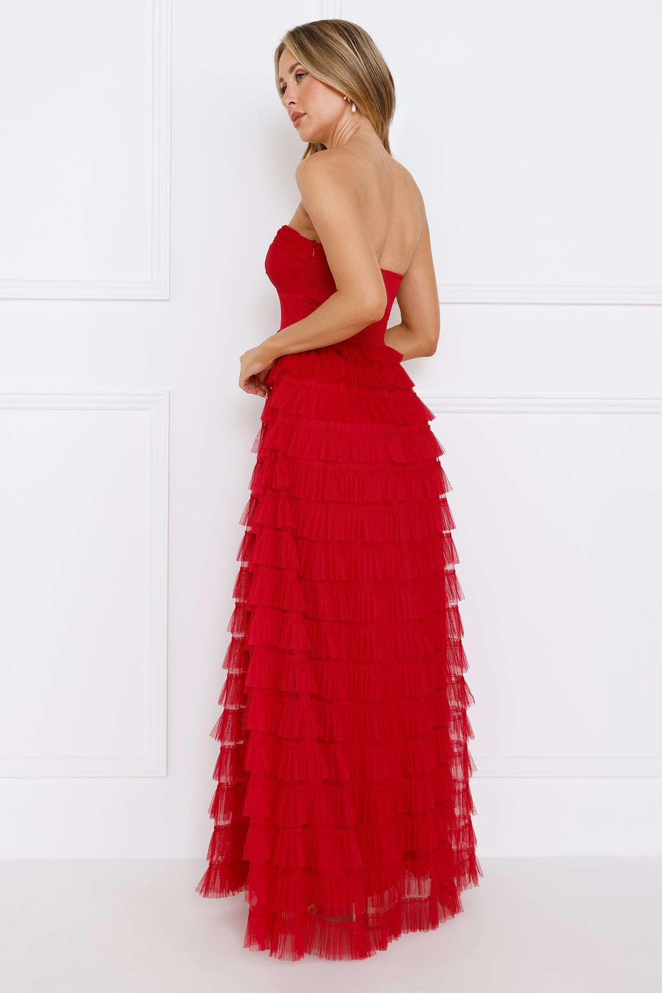Lovers In Paris Strapless Tulle Maxi Dress Red
