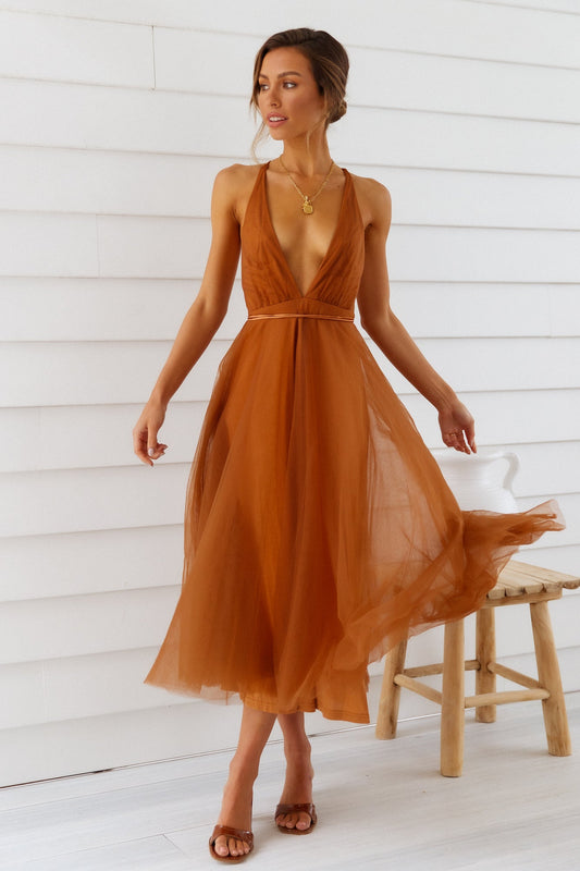 Summer Cinderella Midi Dress Chocolate