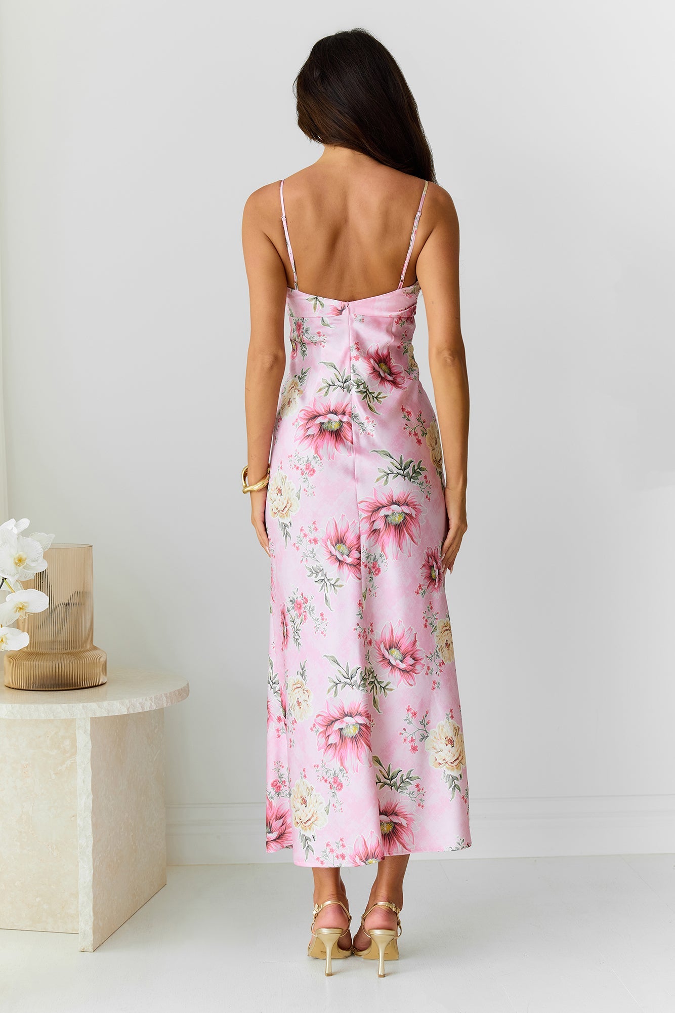 Sun Drenched Shores Satin Midi Dress Pink