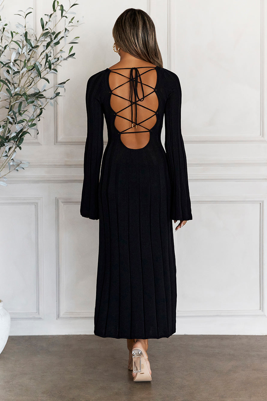 Creating Icons Ribbed Long Sleeve Midi Dress Black