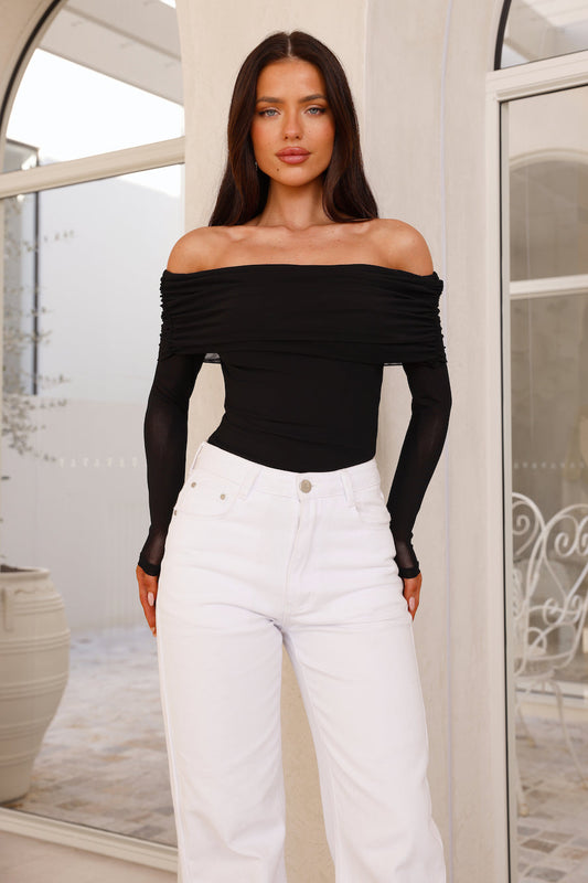 Ch��rie Off Shoulder Mesh Bodysuit Black
