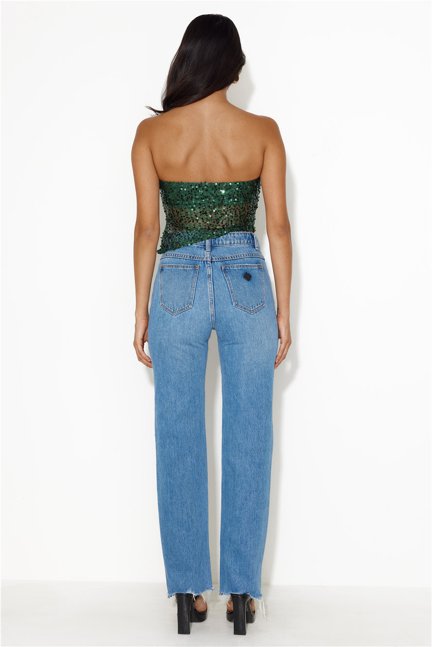 She Is The Party Strapless Sequin Crop Top Teal