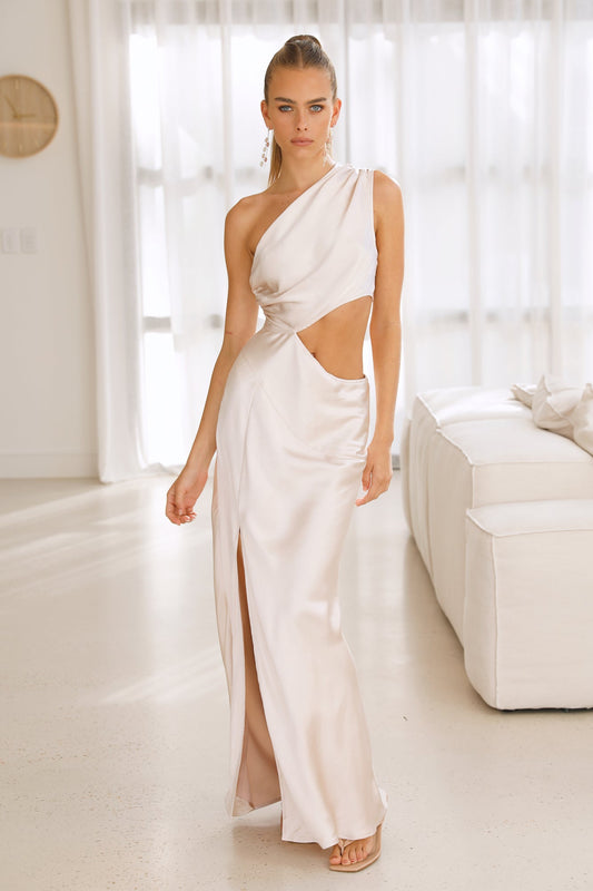 Poker Faced Satin Maxi Dress Champagne