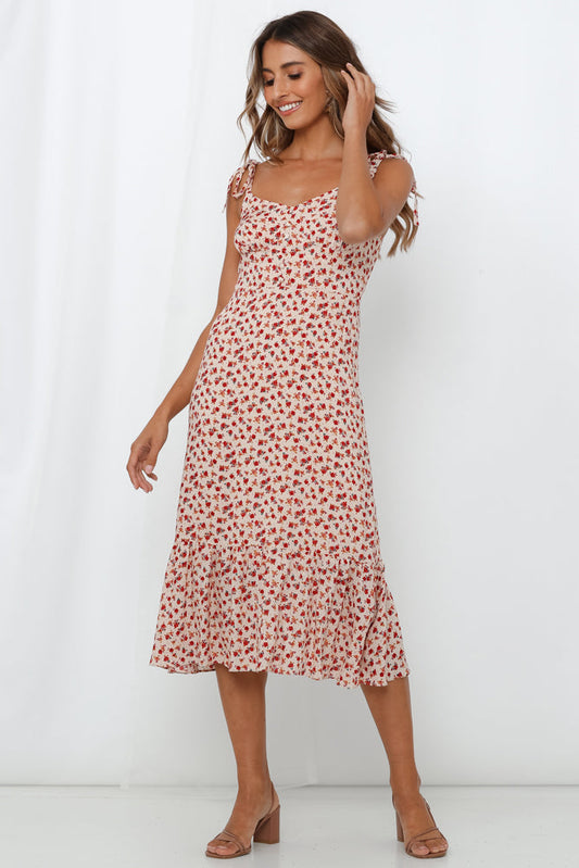 Stained Lips Midi Dress Beige