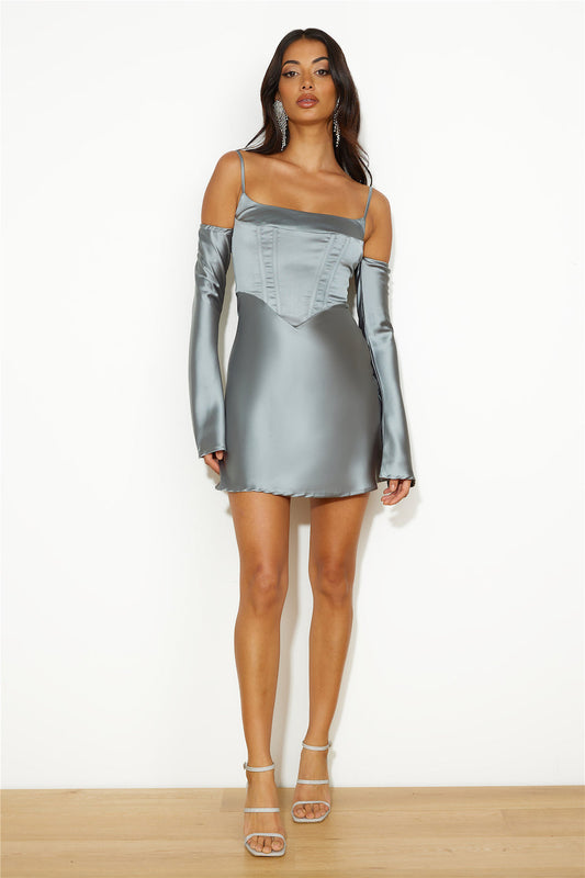 Channel Me Satin Mini Dress Sage
