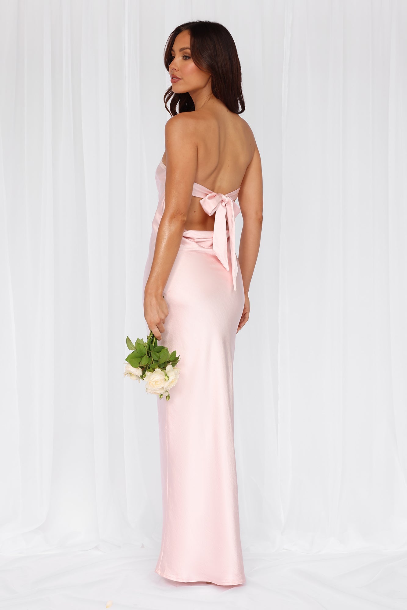 The Felicity Strapless Satin Maxi Dress Pink
