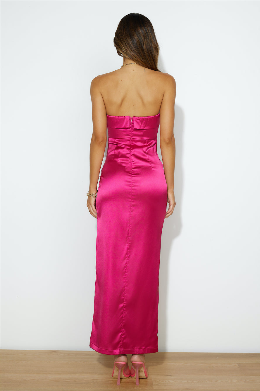Riding With You Satin Maxi Dress Hot Pink