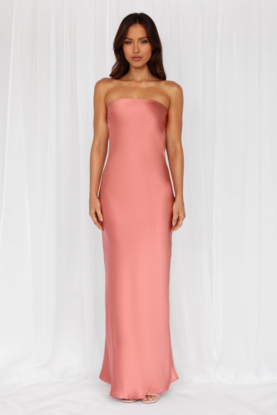 The Felicity Strapless Satin Maxi Dress Rose